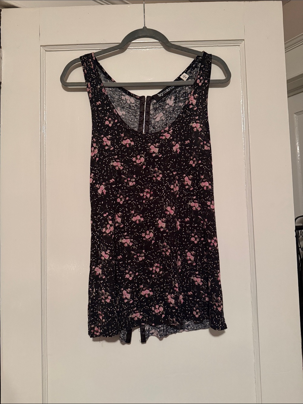By Corpus Black Floral Tank Top with Pink Print